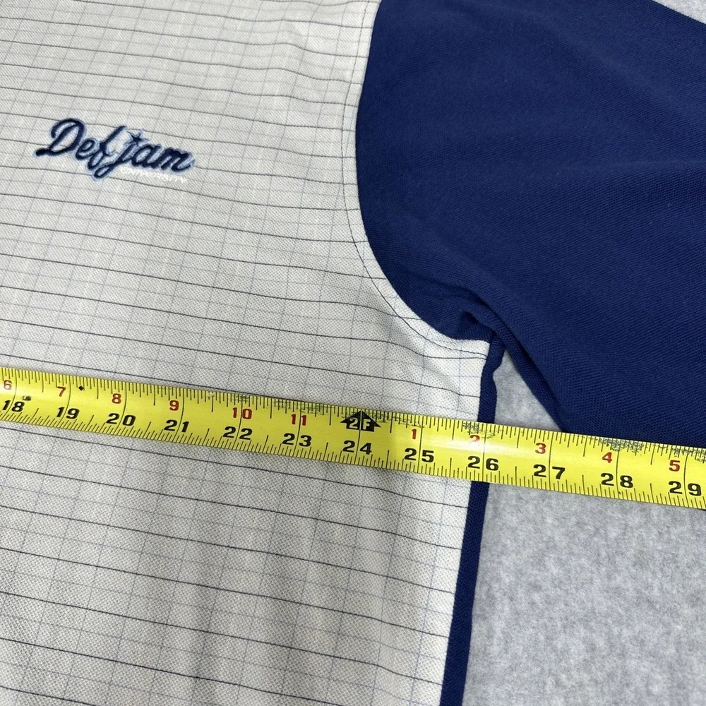 Vintage‎ Y2K Def Jam University Men's Check Polo Shirt Large Collared Blue